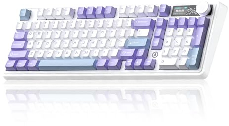 AK980 Clavier mécanique complet 97 touches, clavier de jeu monté sur joint avec écran TFT intelligent et bouton, Bluetooth 5.1/2.4G sans fil/filaire, touches PBT rétroéclairées RVB (violet