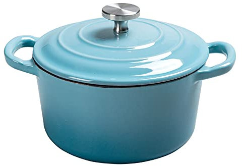 Kochtopf, emaillierter Schmortopf aus Gusseisen mit Deckel, leichte Auflaufformen, Stielkasserolle, antihaftbeschichteter Kochtopf zum Dämpfen, Schmoren, Backen, Grillen, Sautieren, Köcheln, Brate