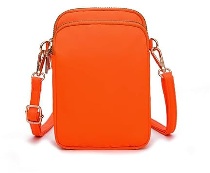 Hiseng Handytasche zum Umhängen,Volltonfarbe Kleine Umhängetasche Damen, Crossbody Bag Damen,Handy Umhängetasche aus Nylon-Haut, Verstellbarer Dünner Gurt (Orange)