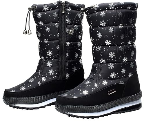 Schneestiefel für Damen, wasserdicht, modische Plateau-Schneestiefel, plus Samt, warme Schneestiefel, Fußgewölbeunterstützung, wadenhoch, seitlicher Reißverschluss, mittlere Baumwollstiefel, Outdoor,