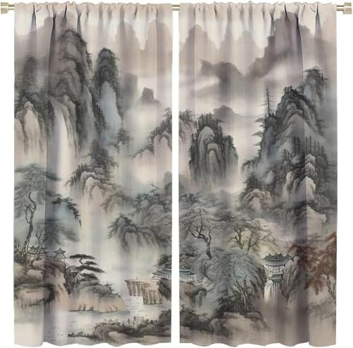 2 Stück Schlafzimmer Gardinen Lichtundurchlässig Landschaft 140 (B) X 160 (H) cm Verdunkelungsvorhang Mit Ösen Für Schlafzimmer Raum Abdunkeln Fenster Vorhänge Blickdichter Vorhang 9426351578219