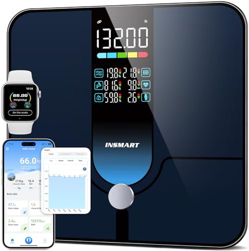 INSMART Intelligente Waage für Körpergewicht und Fettanteil, Farbdisplay, hochpräzise, digitale Badezimmer-Wiegemaschine für genaue BMI-Muskelmassenzusammensetzung