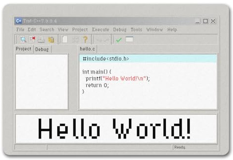 speecheese Hello World witzige Fußmatte in 40x60 cm ohne Rand für Programmierer mit Quellcode lustige Geschenkidee für Informatiker Fußabstreifer mit Computerprogramm Programmiersprache