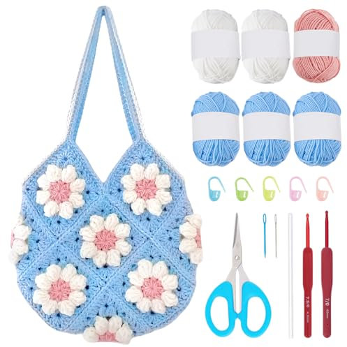 ORIGACH Häkel Tasche Set Für Anfänger, DIY Puff Granny Square Tasche Starter Häkelset Für Erwachsene Mit Schritt Für Schritt Videoanleitung