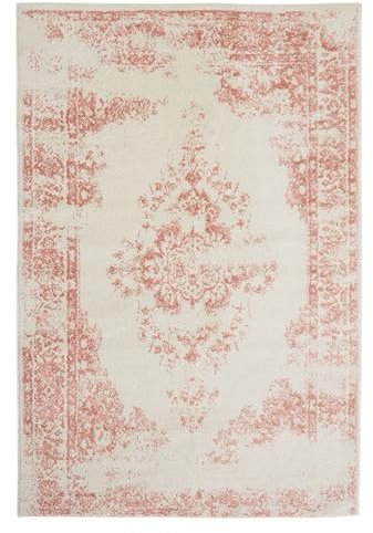 benuta Basic Teppich Sia - Creme/Rosa 80x150 cm - Kunstfaser - Rechteckig & im Style: Vintage, Boho-Style, Retro - Pflegeleicht für Wohnzimmer Schlafzimmer