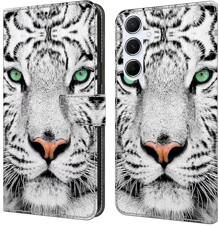 Bnvdfre Handyhülle für Samsung Galaxy A36 / A56 5G Hülle PU Leder Klapphülle Magnet Stoßfeste Kartenfach Klappbar Schutzhülle Silikon Case Cover mit Muster Motiv Flip Handytasche - Tiger