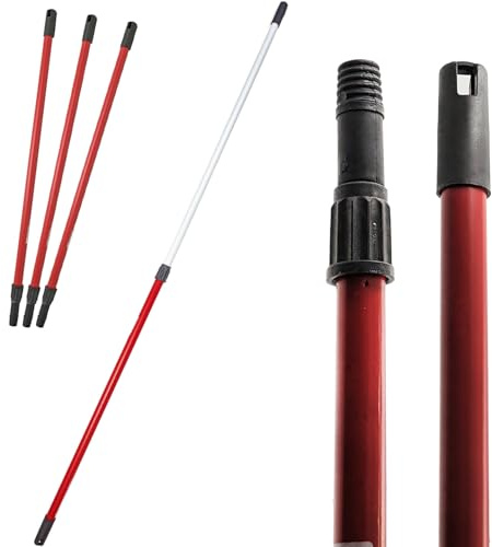 Sicignano | Mango telescópico para escoba universal extensible 77-150 cm rojo, de plástico y aluminio, resistente y sólido, para limpieza y jardinería (2)