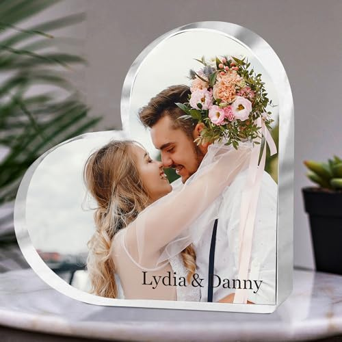 Personalised Photo Gifts for Women Man Acrylic Block Plaque Custom Photo Christmas Photo Frame Gifts for Christmas Women Him Family Acrylic Photo Block with Any Picture & Text (Heart)