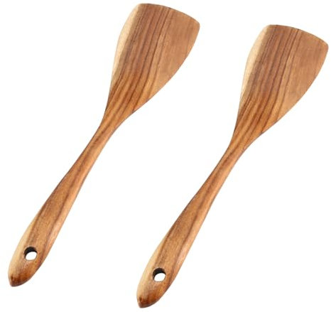 Teak Wooden Spatula, Wooden Spatula for Cooking Natural Wood Non Stick Cooking Spatula Cookware Heat Resistant Kitchen Stir Fry Utensils (2pcs 31.5x7.5cm)
