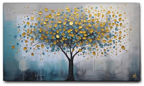 Giallobus - Quadro - 11 - Albero foglie d'oro - Tela Canvas Telaio Standard - 70x40 - Pronto da appendere - Quadri moderni per la casa