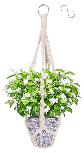 Apstaqeoo Macrame Hanging Planters Baskets, Flower Pot Cotton Rope Plant Hanger Wall Hanging Plant Holder with 1 S Hook for Indoor Outdoor Ceiling Garden Balcony Boho Home Decor No Tassels(50CM, 1Pc)