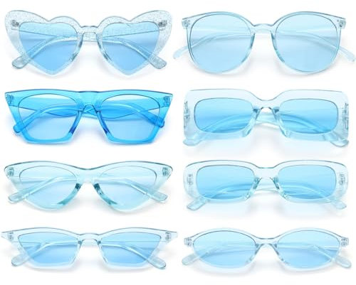 Dwenarry Party Sonnenbrille Blau Vintage Sonnenbrillen Set für Herren Damen Partybrille Retro 90er Lustige Party Brillen Frauen 8 Stücke