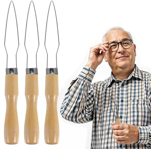 Mabor 3Pcs Button Helper Tool for Elderly Button Hook Assit Tool for Seniors Arthritis Fastener with Easy Grip Wooden Handle for Shirts Coats Dresses