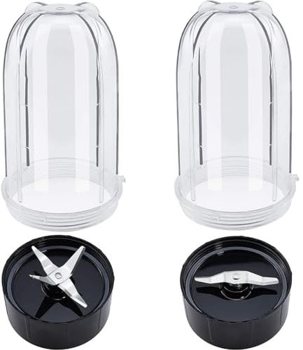 Pizgear Paquete de 2 Vasos Altos de 16 oz con Cuchillas Cruzadas y Planas combinadas, compatibles con Magic Bullet, licuadora y exprimidor de 250 W MB-1001 Cuchilla para licuadora