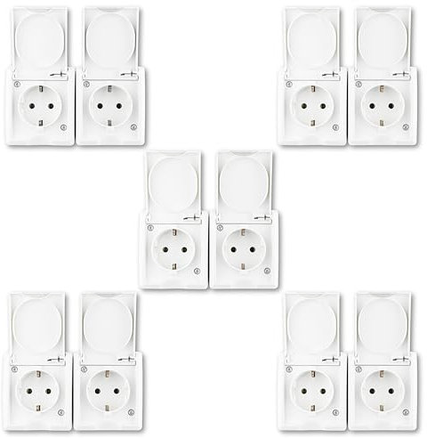 REV AquaForm SPARSET - 5x Doppelsteckdose-Feuchtraumsteckdose IP44, einpolig, Aufputz, weiß