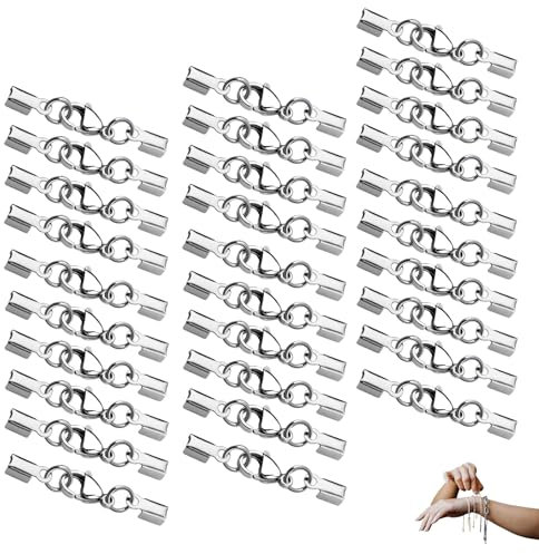 30 Pcs Fermoir Collier Acier Inoxydable, Fermoirs de Griffe avec Embout de Cordon, Fermoir Bracelet Cuir Attach pour Bracelets Collier Boucles d'oreilles, Attaches et Fermoirs Pour Bijoux
