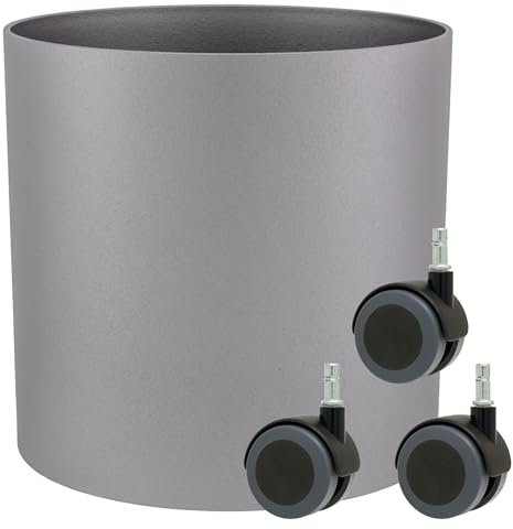 Leni Elegance Pflanzgefäß Übertopf mit Soft-Rollen | Ø 37 rund | Pflanztopf Hellgrau matt | Kunststoff UV-Beständig & wetterfest | Blumentopf für Erde & Hydrokultur | Indoor & Outdoor