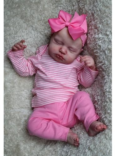 LFdolls Reborn Babypuppe 50 cm, Handgefertigt, Reborn Baby 20 zoll Rosa-Weiß Gestreiftes Outfit, Vinyl-Material, Reborn Baby Mädchen augen zu Sammlerkollektion Jungen & Mädchen Spielzeug Geschenk