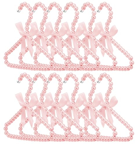 12 Stück Kleiderbügel Hunde,Kleine Perlenperlen,Schleife,Kleiderbügel,für Mädchen,Jungen,Kleinkinder,Hunde und Katzen(Rosa,12pcs)