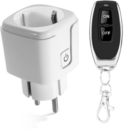 Funksteckdosen Set mit Fernbedienung – Funksteckdose Innen & Außen, Reichweite 30 m, Schaltbare Steckdose mit Timer-Funktion, Energieeinsparend, Ideal als Steckdosenschalter im Haushalt & Büro