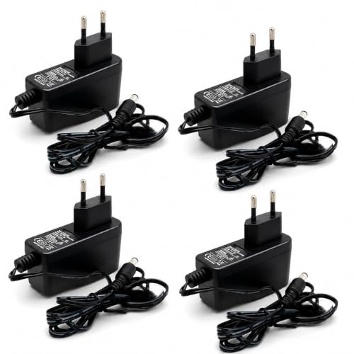 Topolenashop 4 Alimentatori Stabilizzati 12V 1A 12W con Connettore DC 5,5 x 2,1 mm – Trasformatori Compatti per Strisce LED, Telecamere, Videosorveglianza, Modem, Router e Dispositivi Compatibili