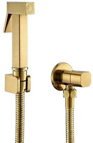 Billg Douchette WC, Douchette WC Kit Complet or Brossé, Laiton Douchette Toilette WC Mural Pulvérisateur De Bidet Toilette Bidet Spray Avec 1.5m Tuyau, Bidets De Salle De Bain Mit Support Mural