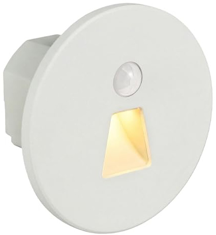 Maxkomfort LED Treppenbeleuchtung 230V Modular – Mit Bewegungsmelder, 3CCT (Warmweiß, Neutralweiß, Kaltweiß), Magnet-Montage für 60/68mm Dosen, Stufenlicht Innen, 1,5W | Weiß | Rund - Trapez | MOD6