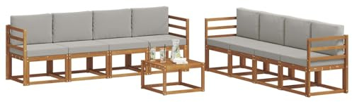 vidaXL Outdoor-Sofagarnitur mit Kissen 9 pcs Natürlich und Hellgrau, Akazienholz Garten Sofa Set, modernes Outdoor Lounge, stylische Terrassenmöbel, Bequeme Sitzgelegenheit für Treffen