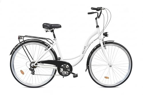 Fahrrad 28 Zoll - Bequemes Cityrad für Damen und Herren - mit 7-Gang Shimano Schaltung - Komfortabler Tiefeinsteiger für Stadt und Pendler - Dallas City - Weiß mit Schwarz