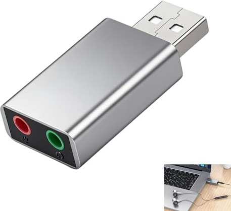 USB to AUX Adapter, USB 3.5mm Stereo Jack Audio Adapter, USB Sound Card with Headphone Microphone Jack Stereo Audio Converter Plug and Play Portable Audio Adapters for PC Laptop PS4 Gaming Console