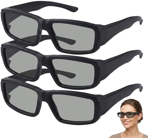 3 Stück Set 3D Brille Kino, Universal 3D Glasses für Brillenträger, für Heimkino und 3D Filme, Passive Polarized Technologie, Schwarz
