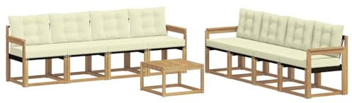 vidaXL Outdoor-Sofagarnitur mit Kissen 9 pcs Weiß und Creme, Moderne Garten-Couch, tolles Set für Bequeme Lounge, langlebige Möbel, stylische Terrasse