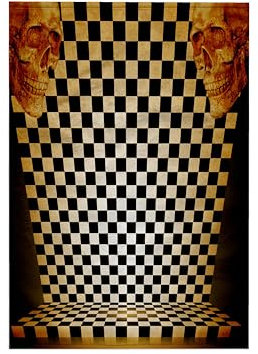 3D Rose Two Skulls Against A Black and White Checkerboard Room Effect Handtuch 38,1 x 55,9 cm