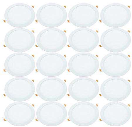 JANDEI - Pack 20 x LED-Einbau-Downlights, 18W, 1440 Lumen, Runde Form, Einbauloch Ø 200- Ø 205 mm, Extraflach 13 mm Tiefe, Lichtfarbe Kaltweiß 6000K, Inklusive Transformator