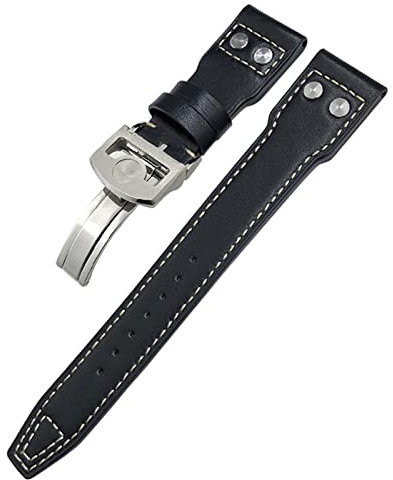 vkeid 21 mm Nieten-Echtleder-Armband, passend für IWC Big Pilot TOP Gun Uhr IW3777, Kalbslederarmband