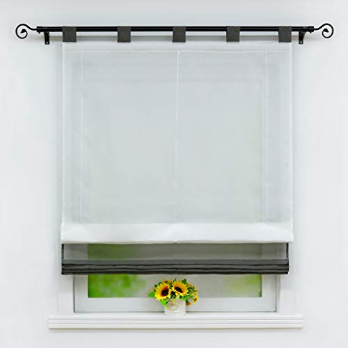 Joyswahl Raffrollo Halbtransparente Gardine mit Farbiger Faltenblende »Monika« Schals mit Schlaufen Fenster Vorhänge BxH 140x155cm Grau 1er Pack