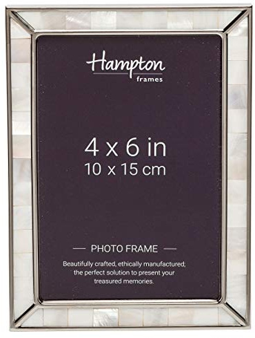 Hampton Frames | Photo Picture Frame | 4x6 (10x15cm), Silver, Rectangular, Mother of Pearl Detail | Raised Silver Edge, Grey Velvet Back, Freestanding | Display for Photos