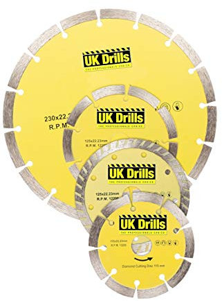 UK Drills - Diamond Cutting Disc for Angle Grinders - Clean Cut, Laser Welded Cuttin Disc for Concrete - 1 x 230mm