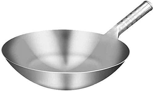 Wok en Acier Inoxydable, Casserole À Fond Rond Épaissie Antiadhésive Non Revêtue De Qualité Alimentaire, Wok Individuel en Acier Inoxydable, Convient pour Cuisinière À Gaz Cuisinière À Induction-36cm