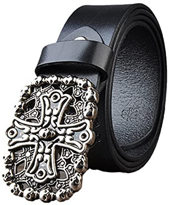 Punk Gürtel Nietengürtel Damen und Herren mit Totenkopf Blumen Haken Schnalle Hip Hop Rock Gürtel für Oder Gothic-Outfits,Schwarz,115cm(38~40)