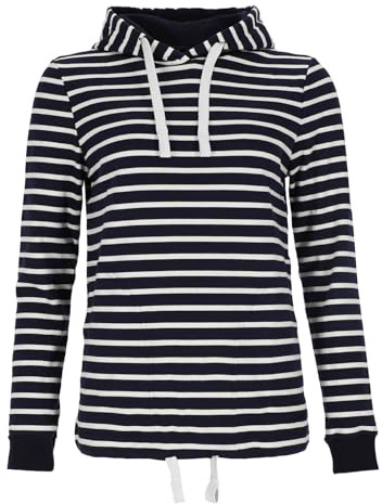modAS Damen Kapuzenshirt Langarmshirt gestreift - Kapuzenpullover Streifenshirt Ringelshirt mit Kapuze aus Baumwolle in Weiß/Blau Größe 38
