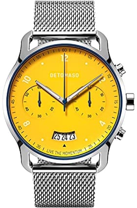 DeTomaso SORPASSO Giallo Silber Gelb Herren-Armbanduhr Analog Quarz Mesh Milanese Silber Polished