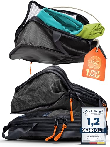 LOONARA Travel Packing Cubes Set für Koffer und Rucksack [3-teilig] - mehr Platz im Koffer oder Backpack durch Kompression - Packtaschen für Koffer als Dein Travel Organizer (schwarz)