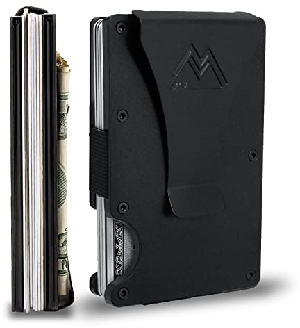 Mountain Voyage - Portafoglio minimalista da uomo, sottile RFID, resistente ai graffi, porta carte di credito e fermasoldi, facilmente rimovibile, soldi e carte, portafogli da uomo, nero opaco,