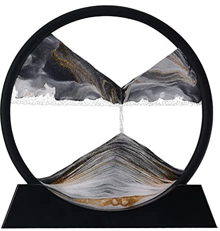 YKW 3D Deep Sea Moving Sand Art,Relaxing Kinetic Sandscape Art Table Desk Top to Decor for Any Home, Office Desktop, Mantle,Bookshelf Making It Ideal for Any Setting (7inches, Black)