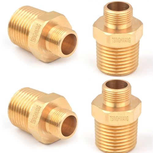 4 Stück Wohnmobil-Wasserhahn-Adapter 1/2 auf 3/8 Reduzierstück Wasserhahn Zuleitungsadapter Messing Kompressionsarmatur kompatibel mit Sanitär-Wasserschlauch
