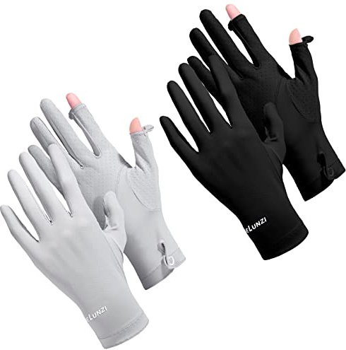 Loopeer 2 Packs Women Sun Protection Driving UV Gloves Full Finger Touchscreen Non Slip Breathable Summer Outdoor Gloves(Buckle,Grey, Black)