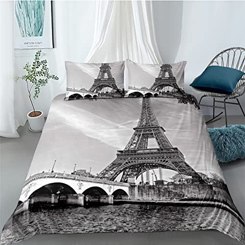 Tomifine Bettwäsche Set Eiffelturm 135x200cm Gedruckt Bettbezug Paris Romance Paris Betten Set Frankreich Style 1 Bettbezug + 2 Kissenbezug, 100% Mikrofaser