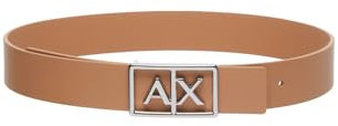 Armani Exchange Women's Simple look, monocolor, logo buckle, Plate Belt, Brown, 85