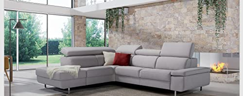 Dreisitzer-Ecksofa, mit ausziehbarem Bett aus waschbarem Stoff, Farbe Grau, Maße: 282 x 243 cm, 109 x 85 cm, hergestellt in Italien